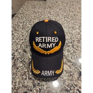 U.S. Warriors Retired Army Hat Mens OSFM Black Embroidered Laurel Wreath Cap